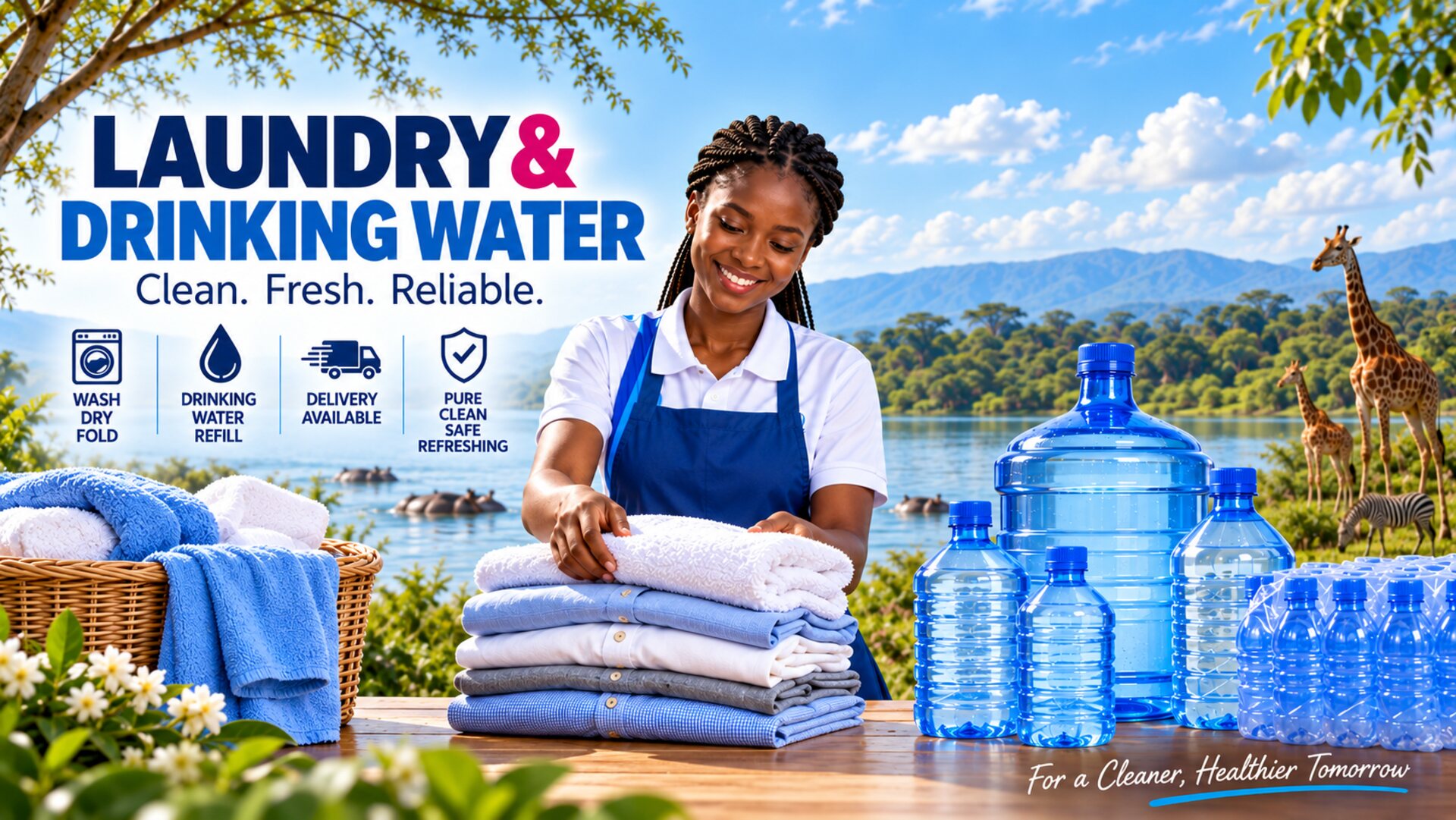 Mayah Laundry Call: laundry, wash dry fold, drinking water refill and delivery. Clean, fresh and reliable.